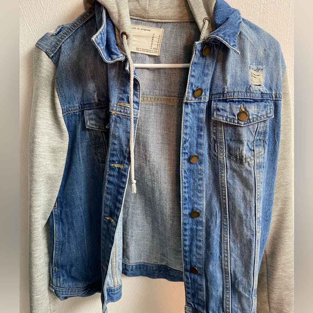 Life In Progress Distressed Button Up Jean Jacket - image 3